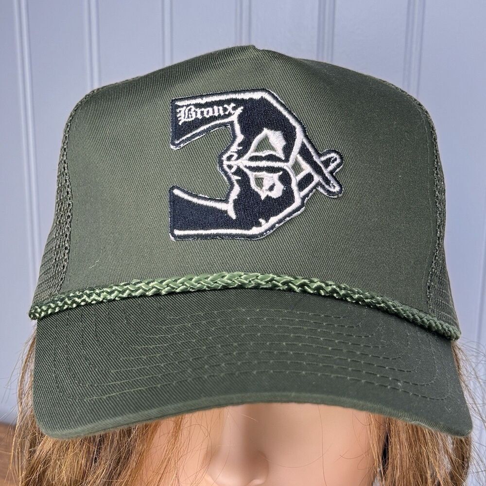 BRONX Olive Green Adjustable Snapback Baseball Hat Cap Mesh NISSIN Vintage